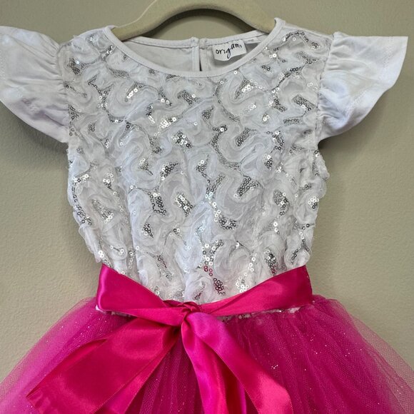 ORIGAMI Sequin Top Tutu Dress Girls 8 Hot Pink & Silver Huge Glitter Party Skirt - Picture 3 of 8